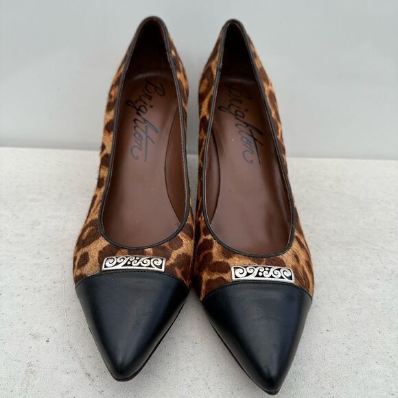 Brighton Yale Leopard Print Calf Hair Slip On Pumps Heels Womens 8.5 M - Picture 3 of 8
